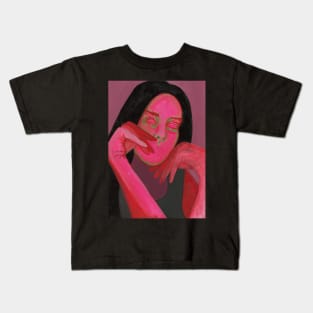 Red sad girl portrait Kids T-Shirt